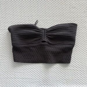 American Eagle Outfitters Black Ruched Ribbed Bustier Crop Top